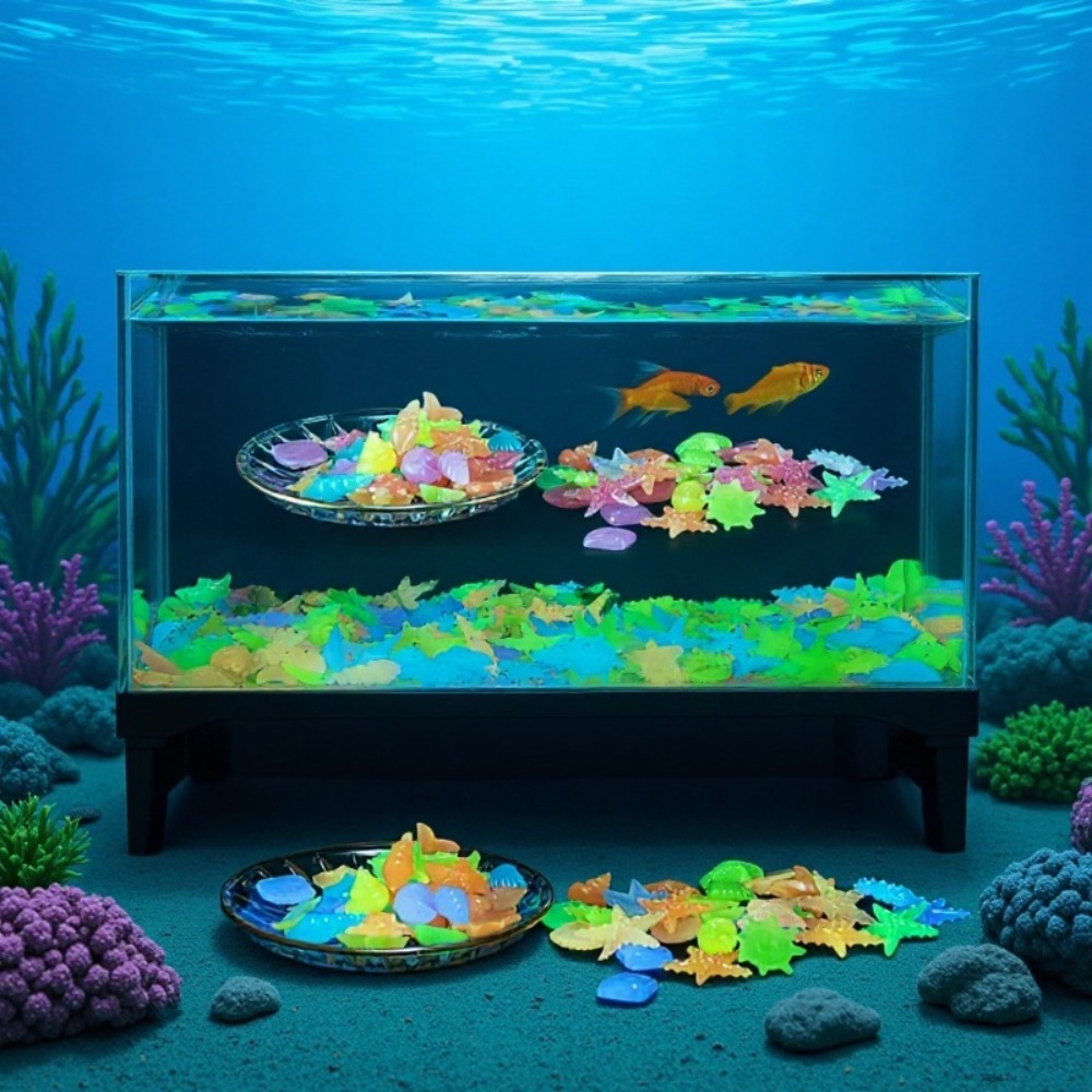 Aquarium Fish Photography - Pedras oceânicas luminosas, conchas fluorescentes, estrelas-do-mar